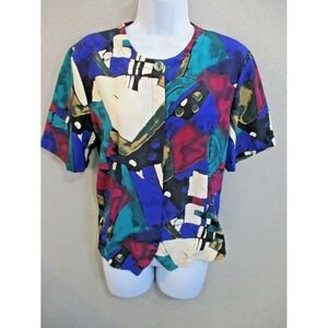 VTG 90's Bora Bora Top Size Medium Bold Print Button Front Career Shell